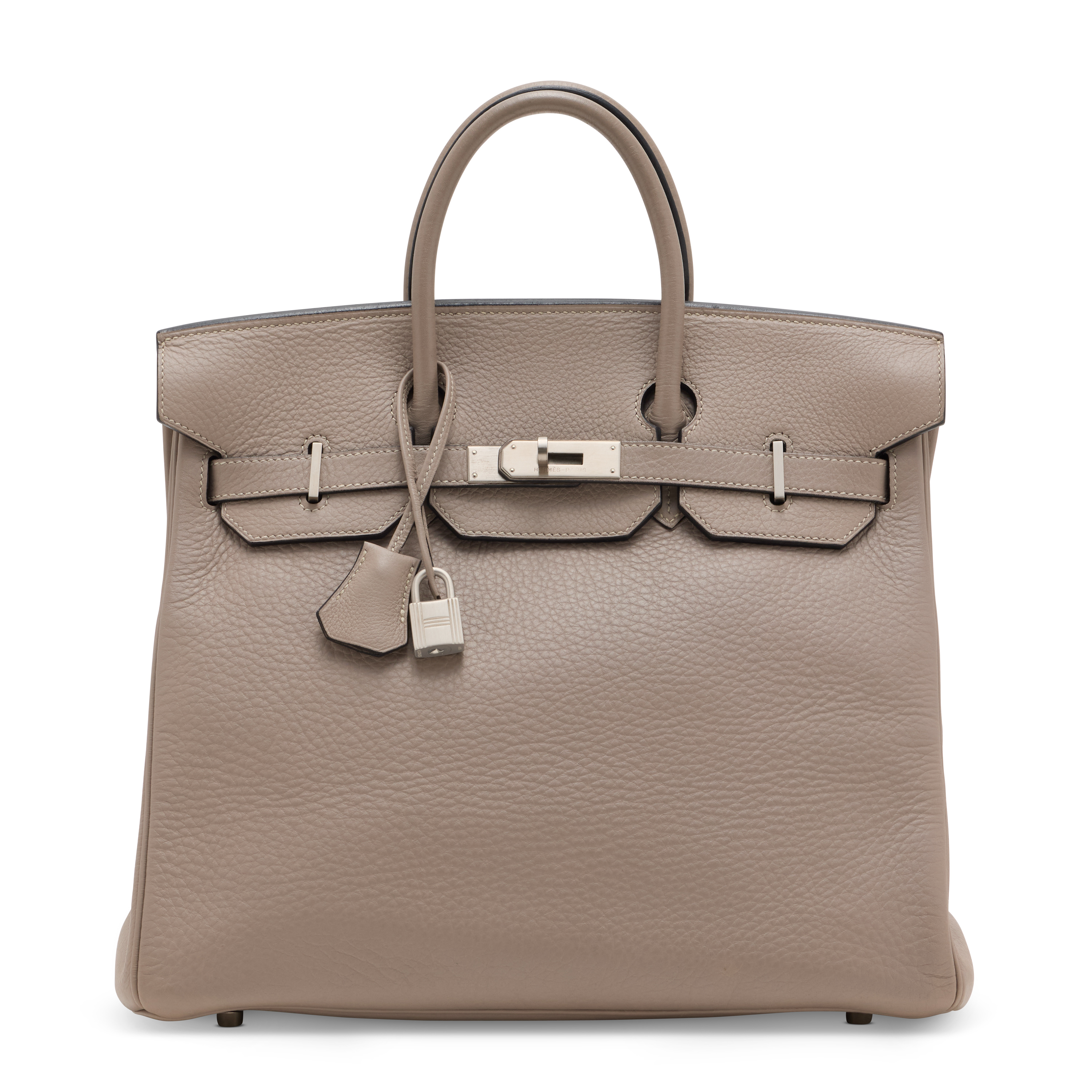 A gris tourterelle clémence leather hac birkin 32 with brushed palladium hardware, Hermès, 2000. Estimate: HK$70,000-110,000. Offered in Handbags Online: the Hong Kong edit, until 14 July at Christie’s Online 