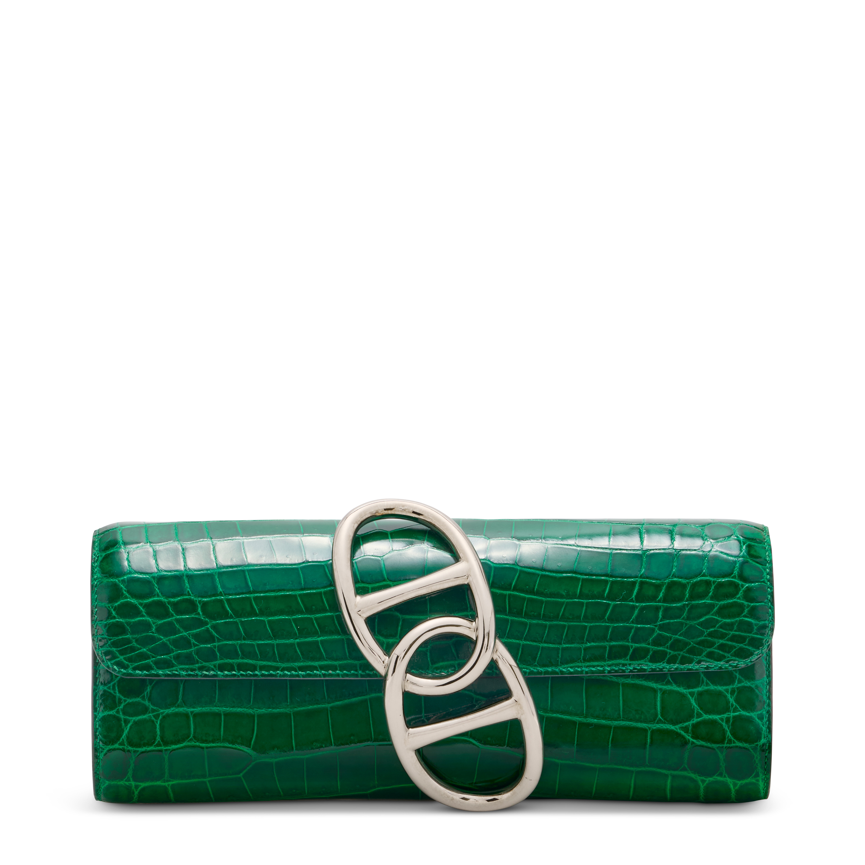A shiny vert émeraude niloticus crocodile egée with palladium hardware, Hermès, 2012. Estimate: HK$50,000-80,000. Offered in Handbags Online: the Hong Kong edit, until 14 July at Christie’s Online 