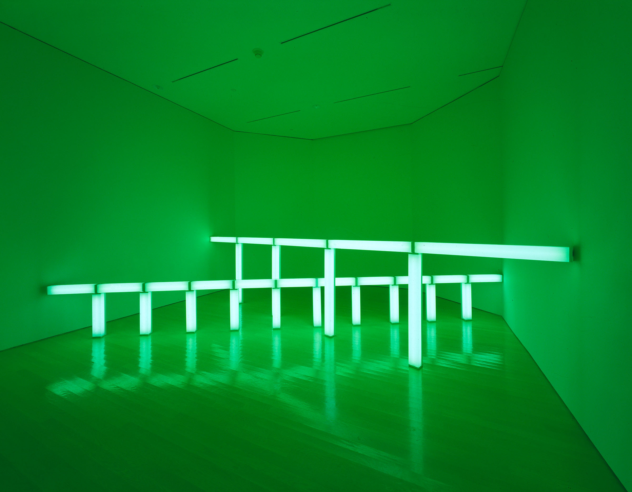 Dan Flavin, greens crossing greens (to Piet Mondrian who lacked green), 1966. At the Guggenheim Bilbao, Spain