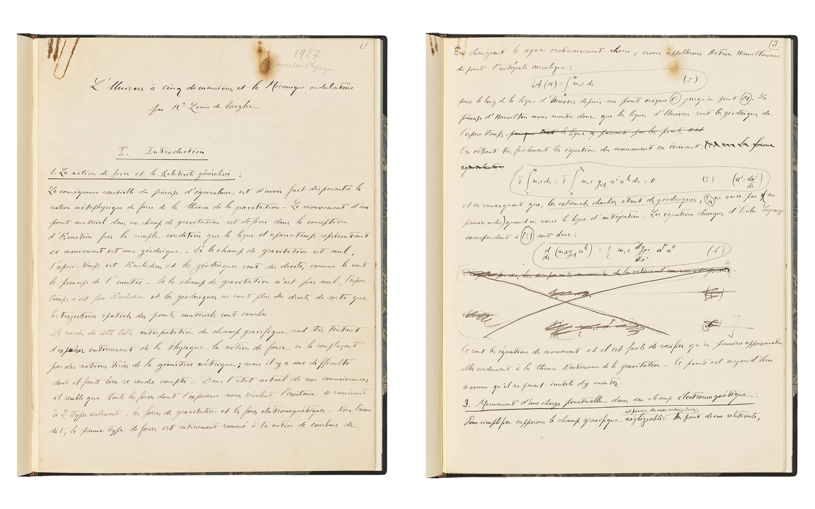 Louis de Broglie, autograph manuscript, 'The five-dimensional universe and wave mechanics', 1927, offered in Valuable Books and Manuscripts including Cartography on 8 July 2026 at Christie's in London