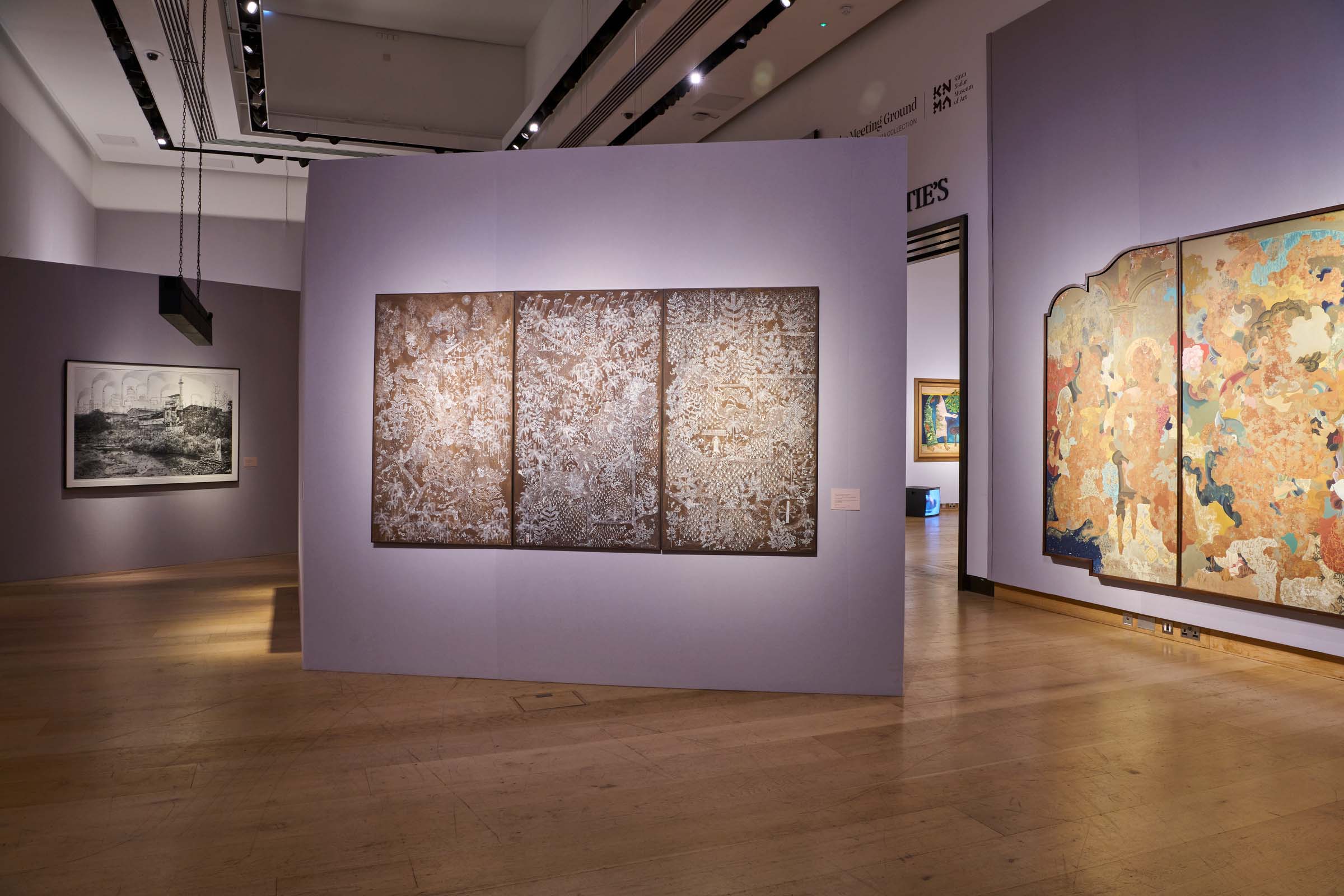 Installation view of The Meeting Ground: Scenes from the KNMA Collection at Christie's in London