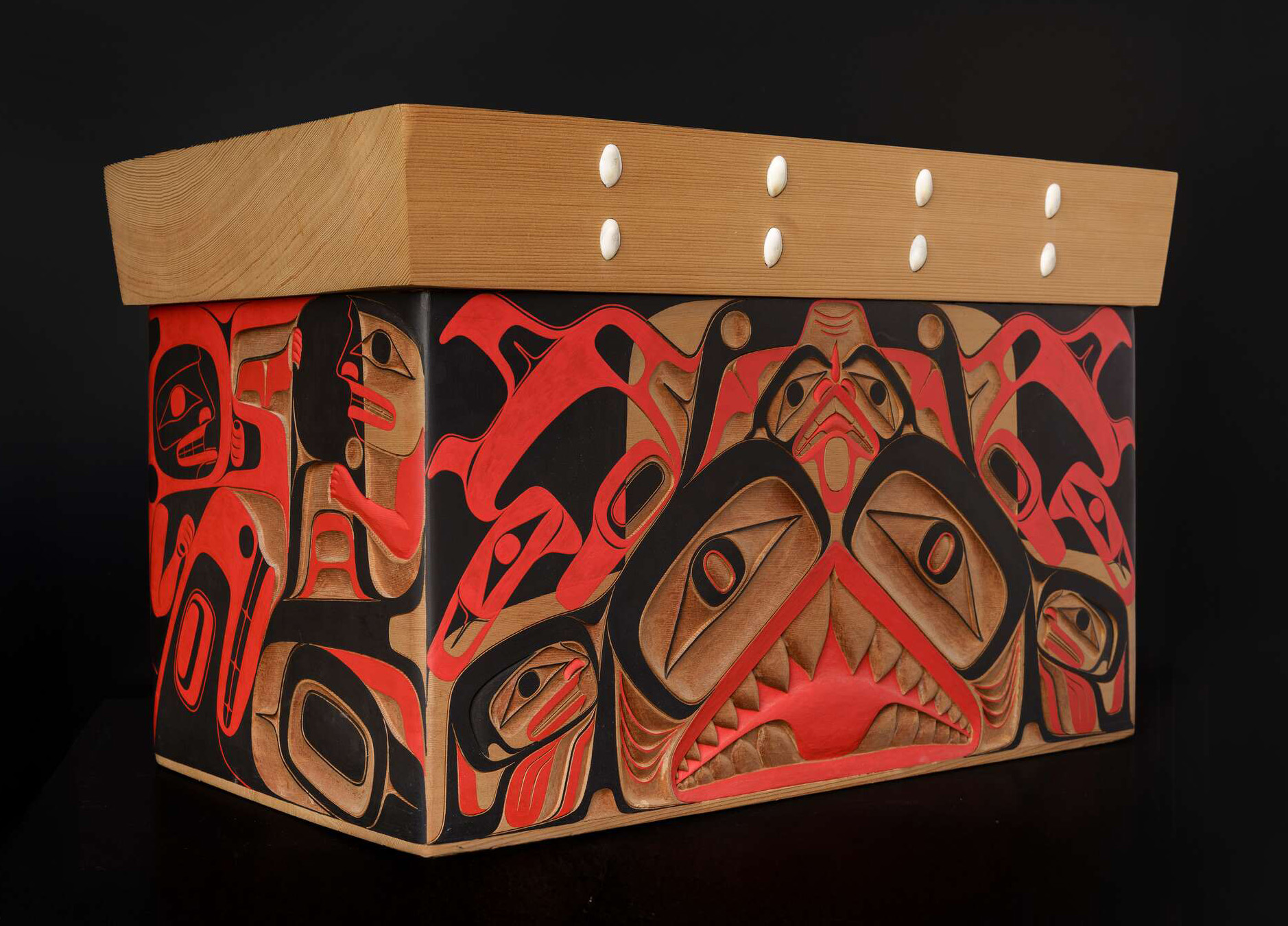 Shark-motif chest by Jay Simeon, an artist from the Haida Nation, British Columbia, Canada, in First Nations: Arts and Culture of the Northwestern United States at Musee du Quai Branly - Jacques Chirac