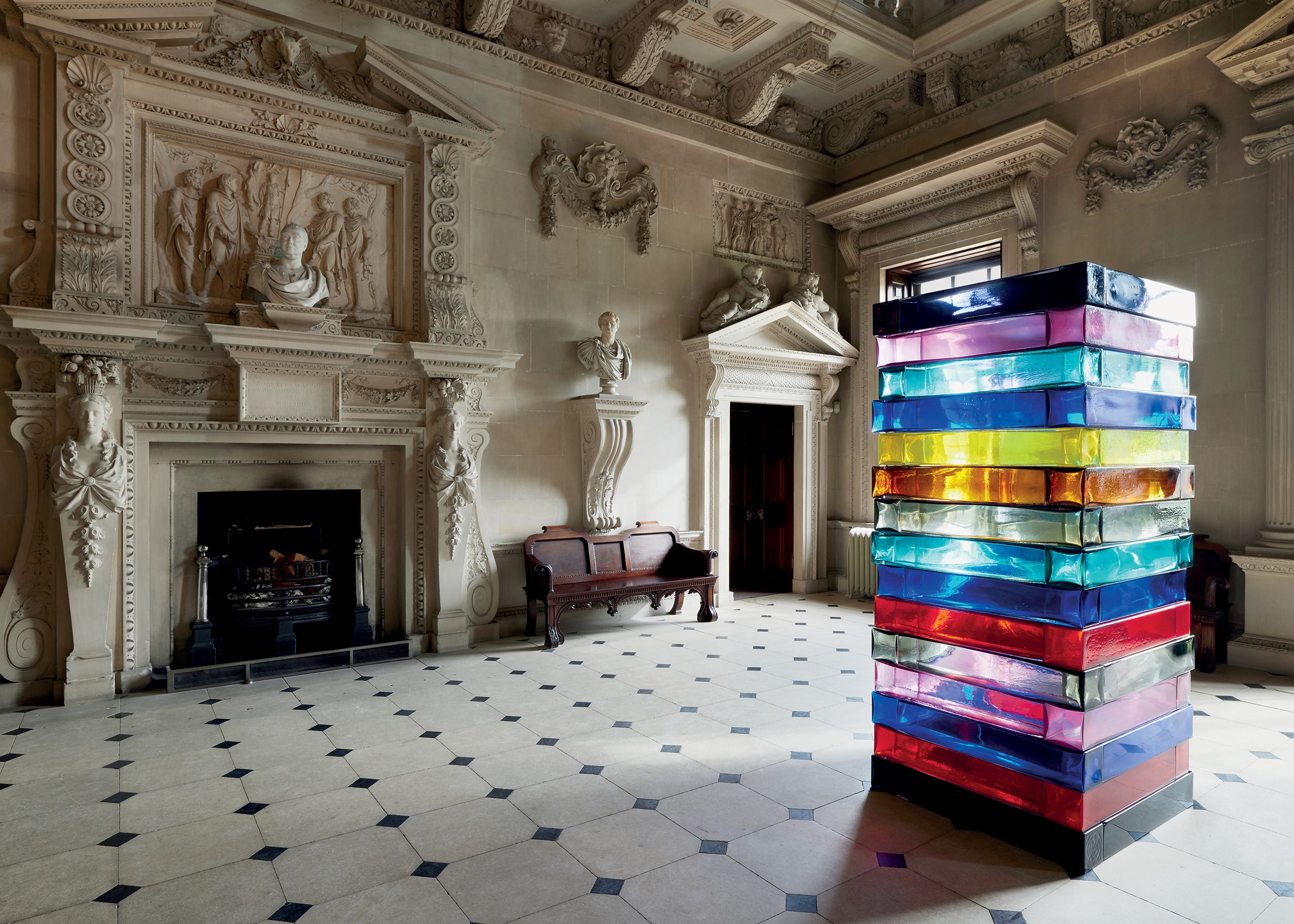 Venice Stack, 2020, a Murano glass sculpture by Sean Scully, on show at Houghton Hall as part of the artist's 2023 exhibition Smaller Than Sky