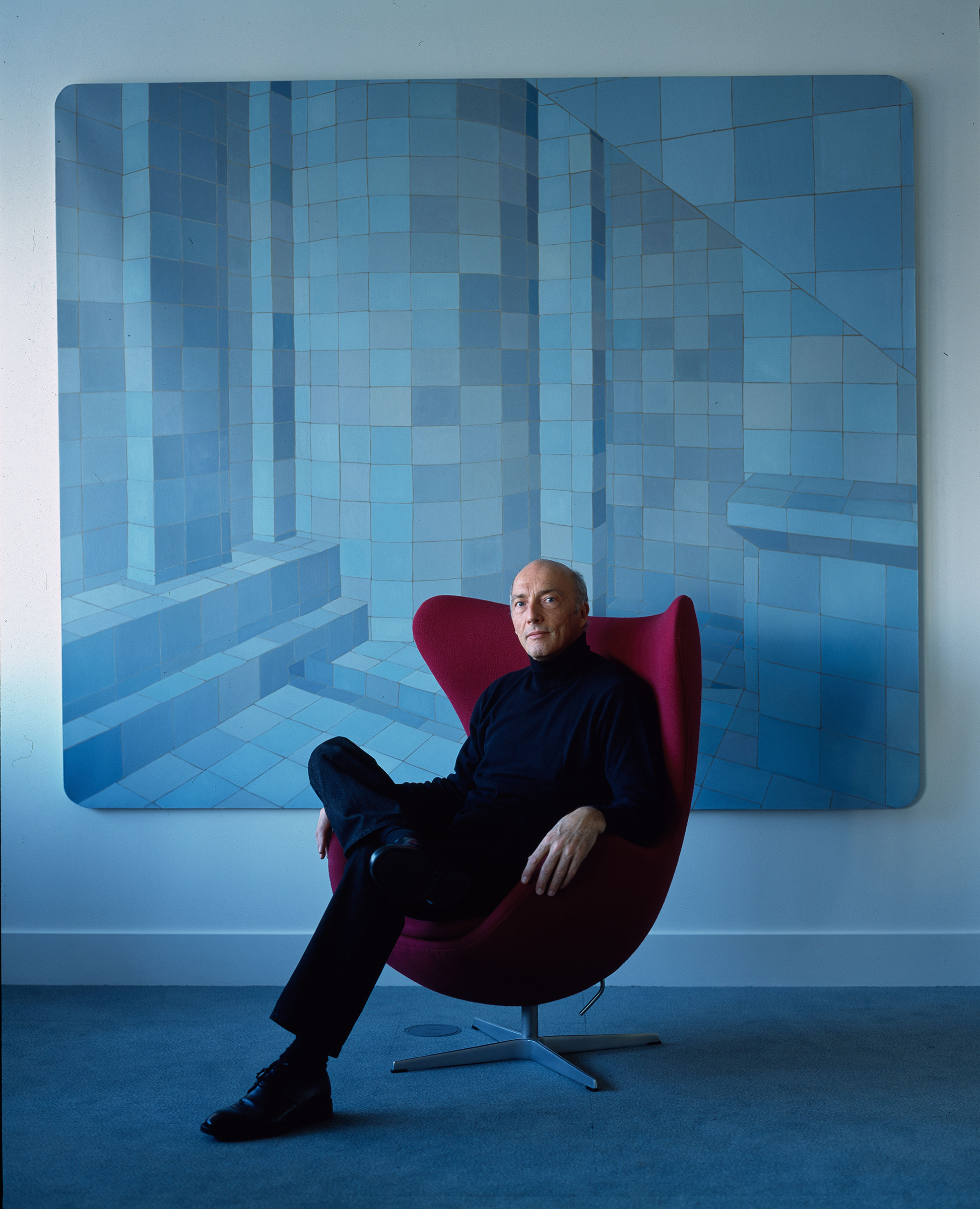 Peter Simon, with Adriana Varejao's painting Ambiente Virtual III/Balada, 2001