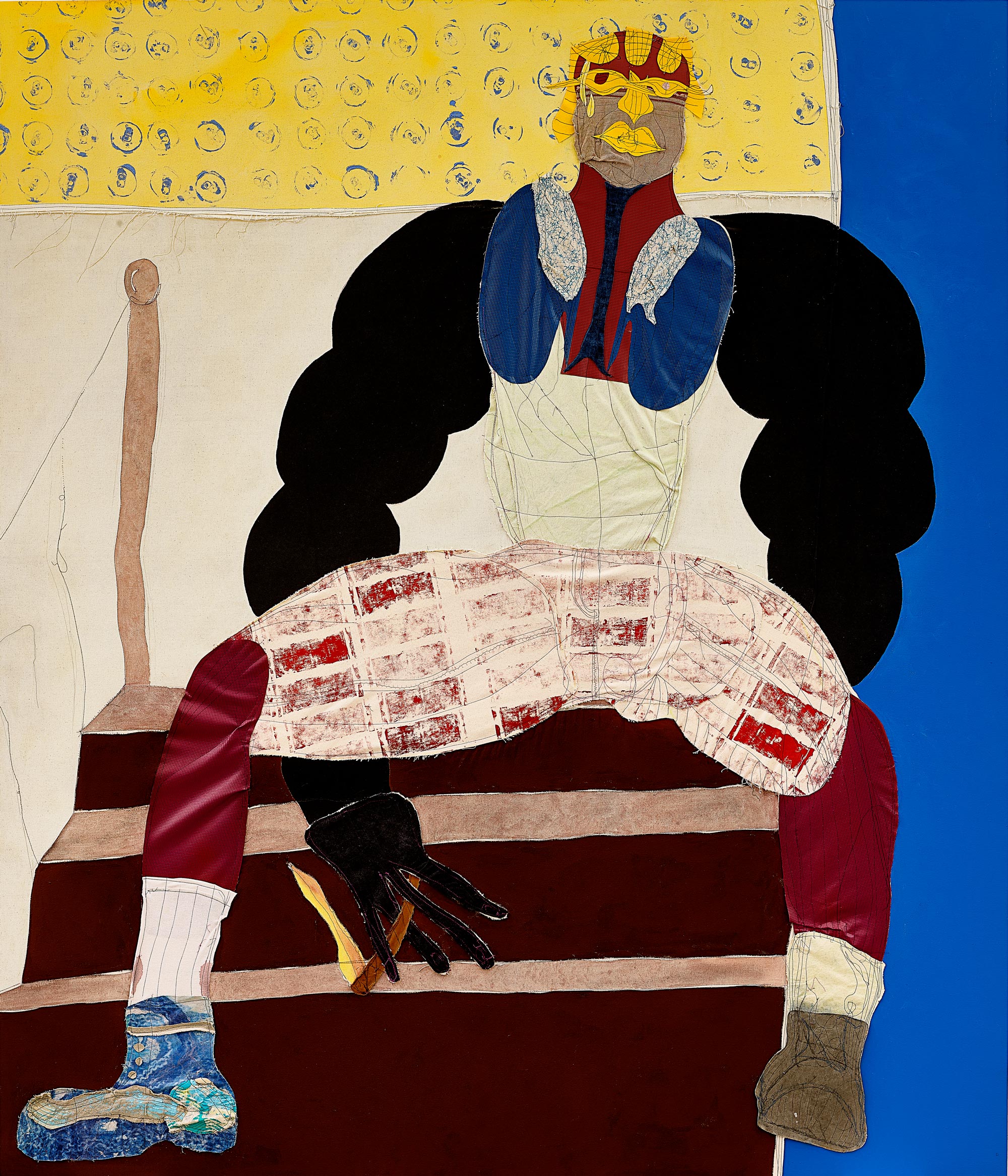 Tschabalala Self (B.1990), Blunt, 2018. Fabric, packing material, painted and dyed canvas, oil, acrylic, flashe and coloured pencil on canvas. 213.4 x 182.9 cm. Estimate: HK$600,000-800,000. Offered in 21st Century Day Sale on 30 September 2026 at Christie’s in Hong Kong