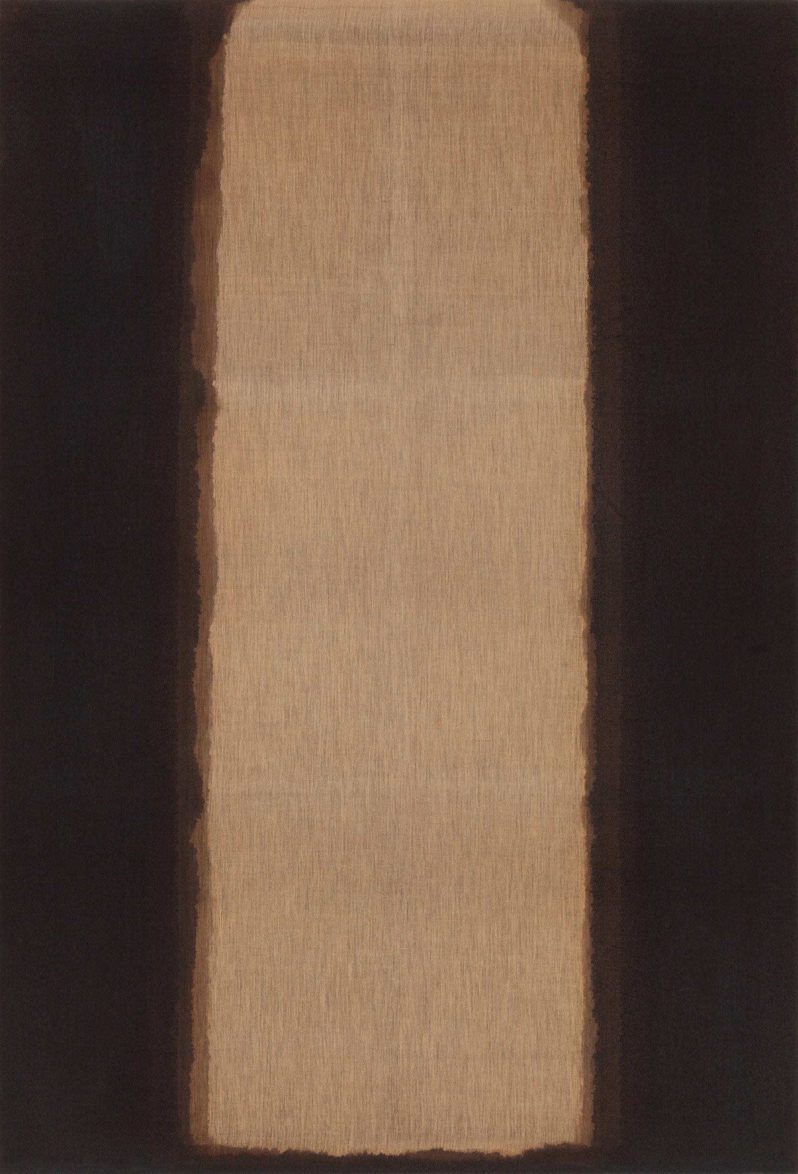 A rectangular beige area with soft, uneven edges is centered on a dark brown background.