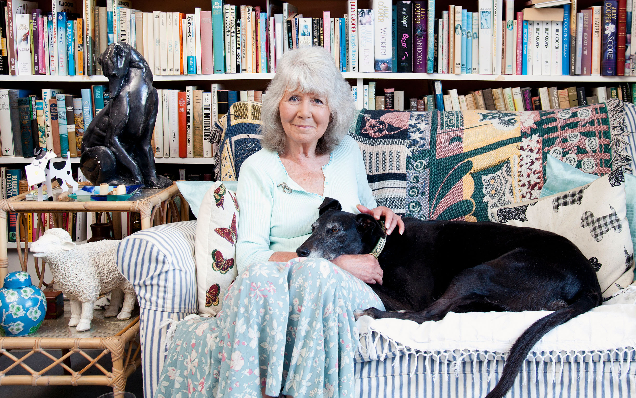 Jilly Cooper at home in Bisley, Gloucestershire, in 2016. She and her husband Leo kept buying art until they ran out of room, saying it was 'much more fun than stocks and shares'