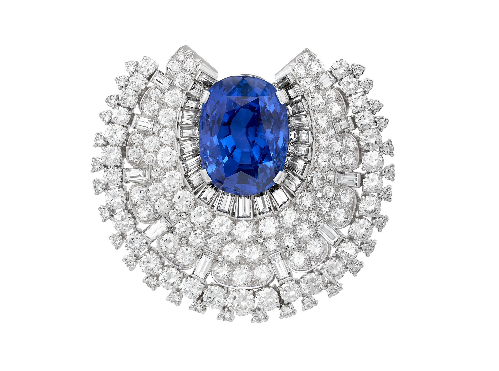 A mid-20th-century sapphire and diamond clip-brooch by Van Cleef and Arpels, 1960s, offered in Magnificent Jewels Including the Bulgari Pink on 10 November 2026 at Christie's in Geneva
