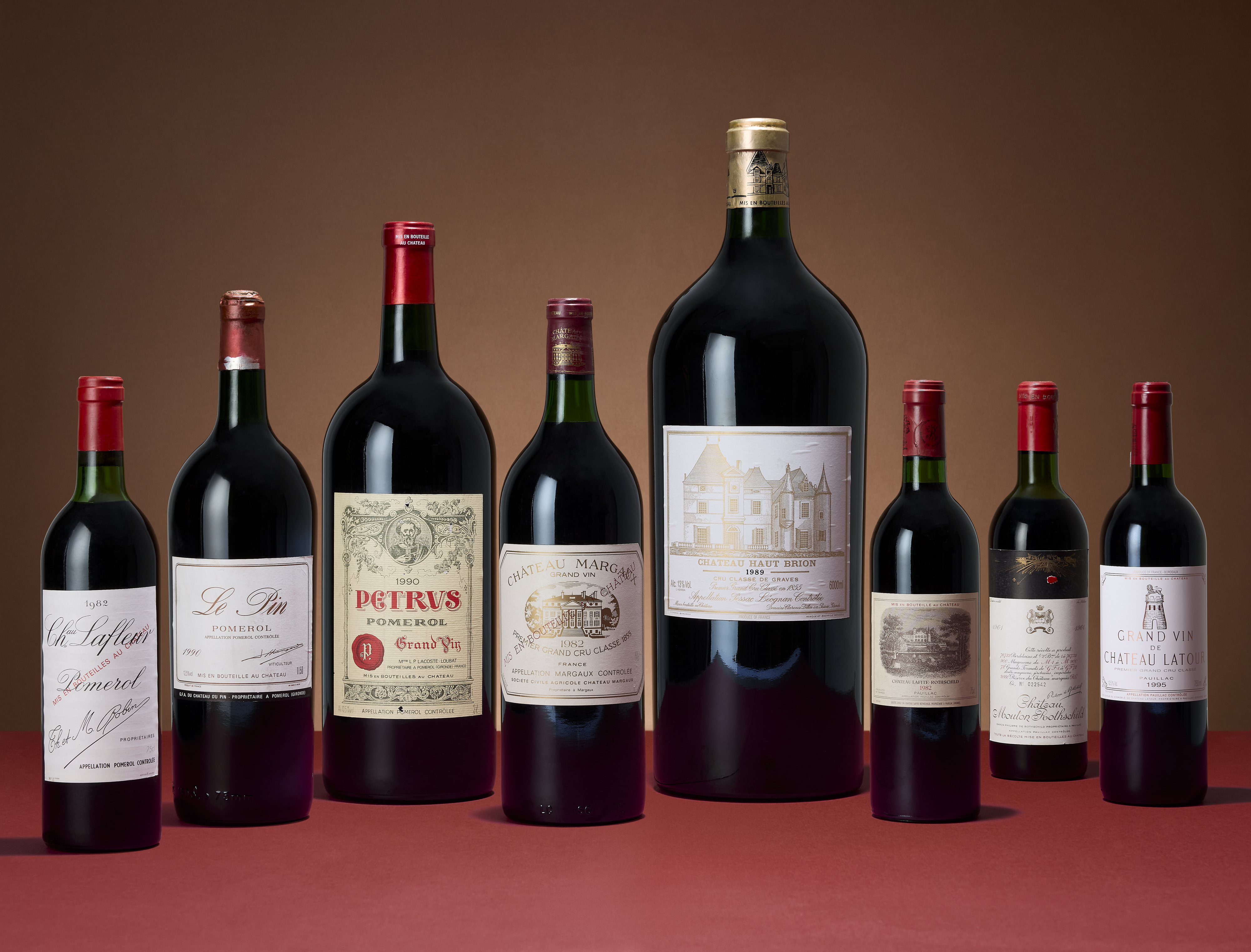 Pétrus 1990, 1 double-magnum. Estimate: HK$95,000-140,000; Château Lafleur 1982, 12 bottles. Estimate: HK$240,000-350,000; Château Mouton Rothschild 1961, 1 bottle. Estimate: HK$12,000-17,000. Offered in The Cellar of the Hon. Henry Tang on 10 October 2026 at Christie’s in Hong Kong 