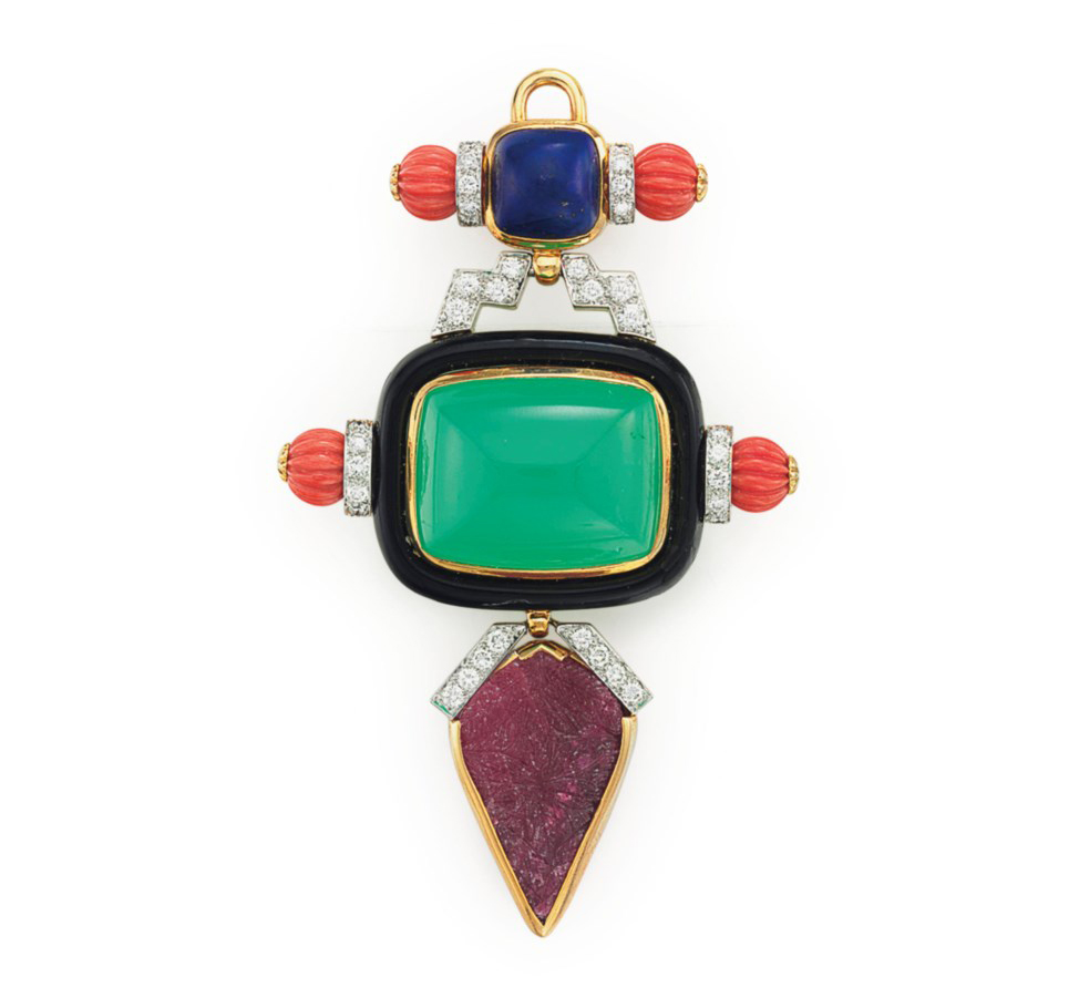 enamel and diamond brooch