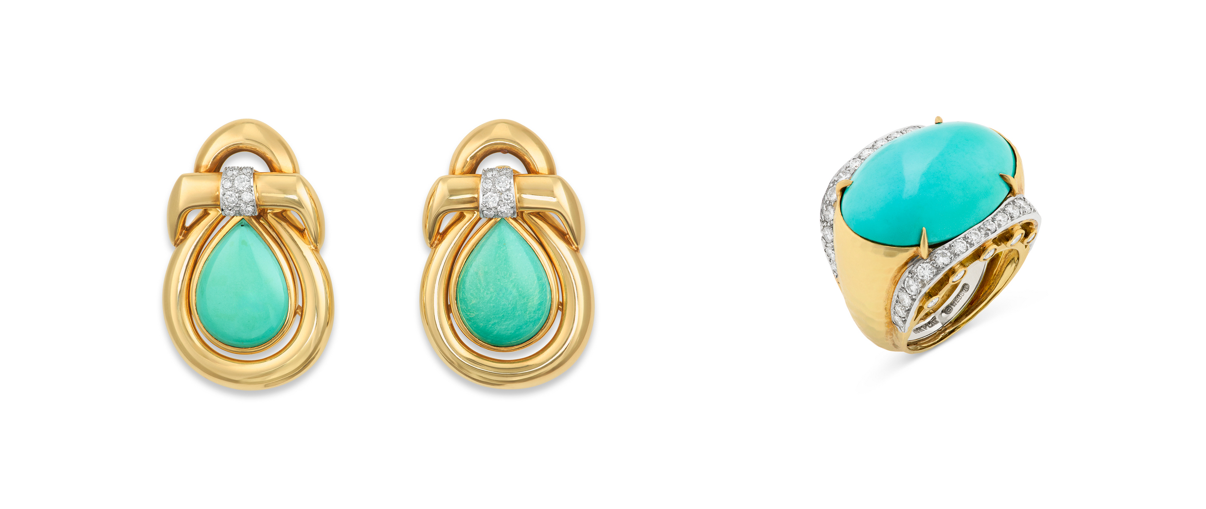 Chunky gold and diamond earrings and ring set