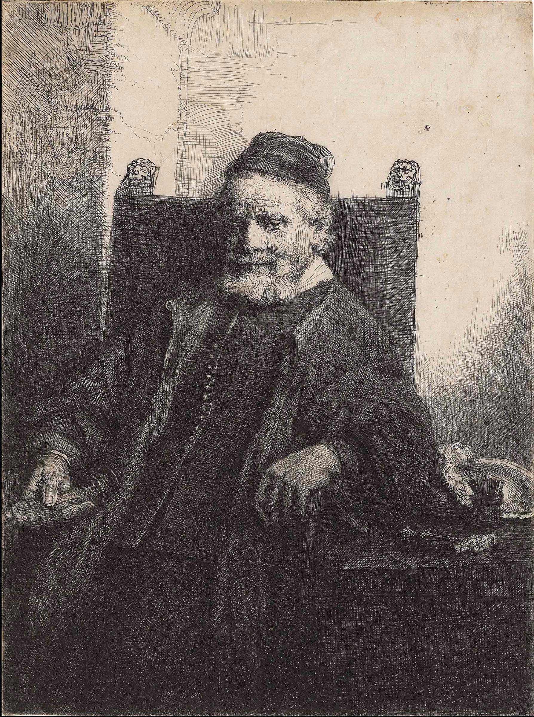 Rembrandt Harmensz. van Rijn (1606-1669), Jan Lutma, Goldsmith, 1656. Etching with drypoint and engraving. Sheet 198 x 148 mm. Sold for £122,000 on 19 March 2014 at Christie’s in London 