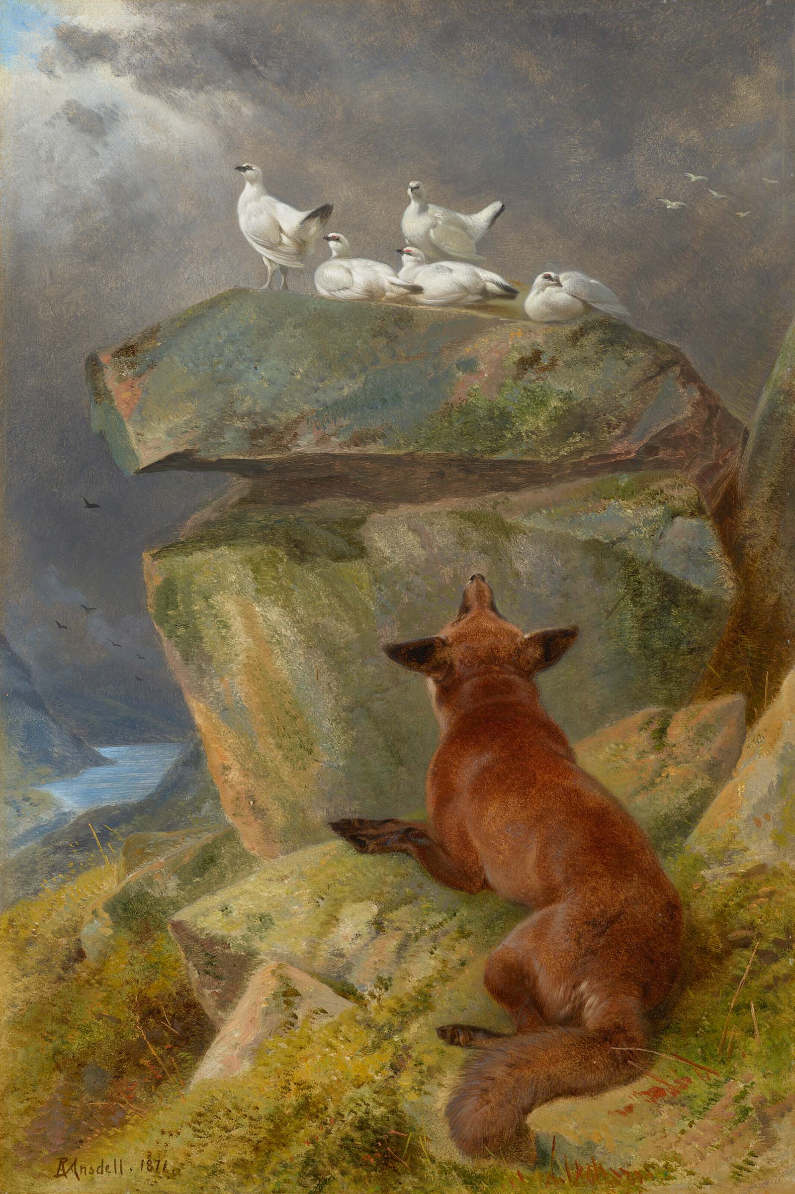 Richard Ansdell (1815-1885), A Fox Stalking Ptarmigan, 1871. Oil on board. 19⅝ x 13⅛ in (50 x 33.5 cm). Estimate: $8,000-12,000. Offered in European Art from 17 January-1 February 2023 at Christie’s online