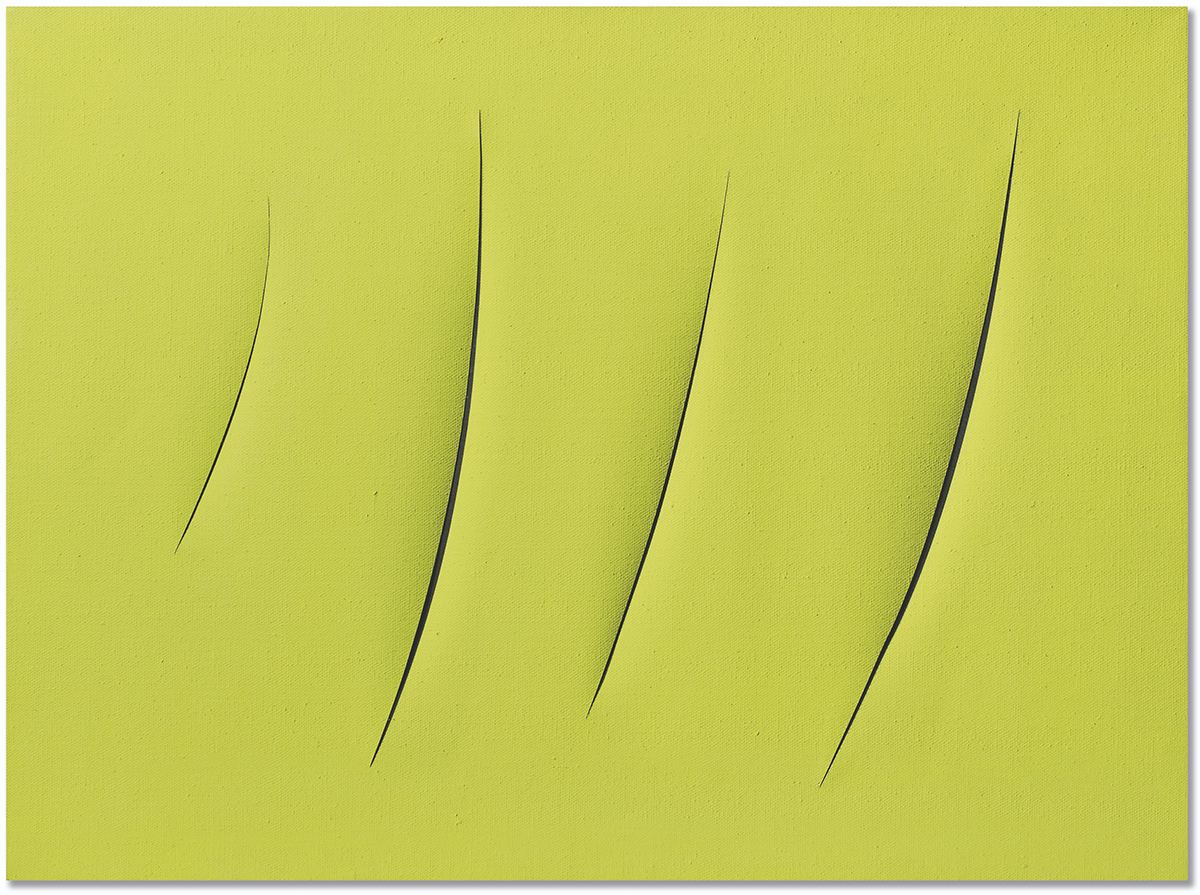 Lucio Fontana, Concetto Spaziale, Attese, 1960. Waterpaint on canvas. 23⅝ x 32⅛ in (60 x 81.5 cm). Estimate: €500,000-700,000. Offered in Collection Gerard Valkier: A lifetime journey with art on 20 October 2021 at Christie’s in Paris