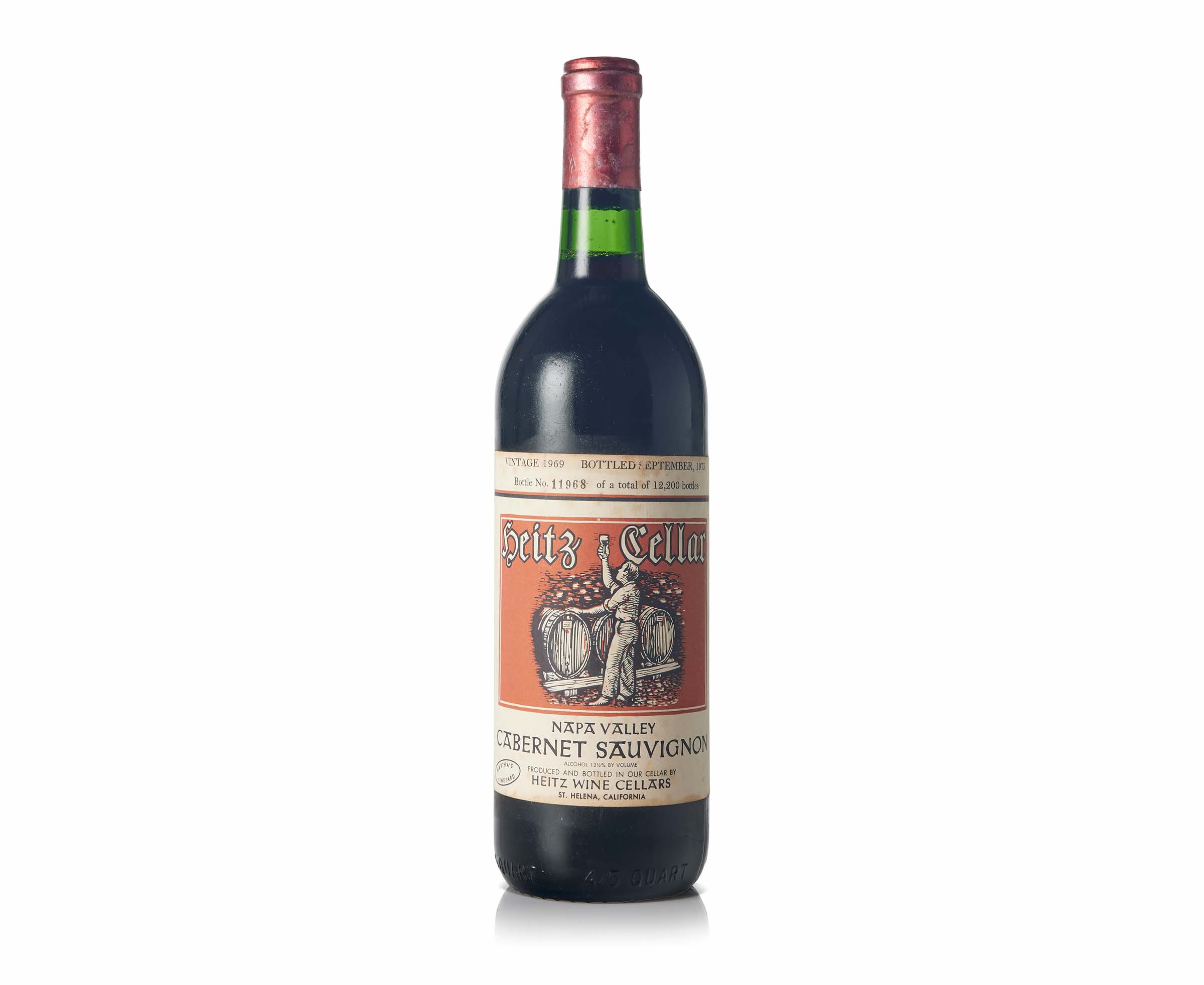 Heitz Cellars, Martha's Vineyard, Cabernet Sauvignon, 1969. 1 bottle per lot. Estimate: $1,000-$2,000. Offered in California Only Online: Featuring A Private Library Collection of Screaming Eagle and Other Napa Classics on 1-13 September 2023 at Christie’s Online