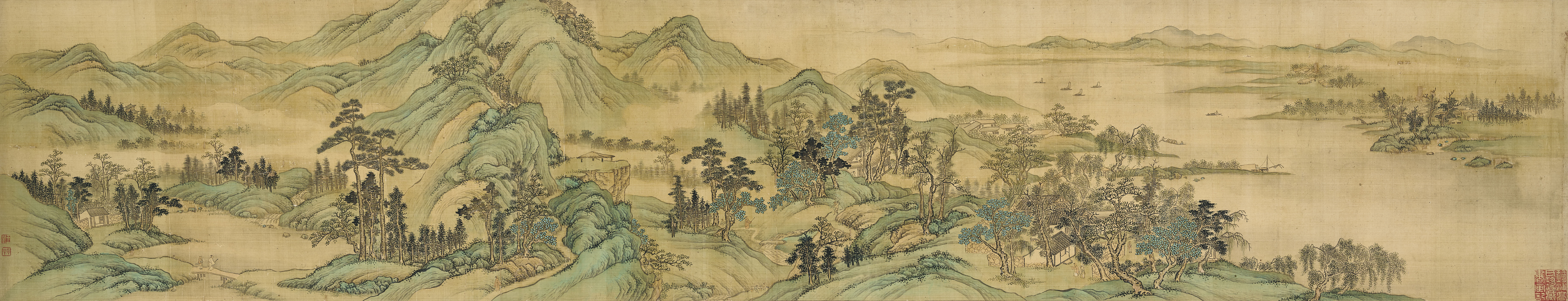 清 王翚（传），《溪山无尽》，设色绢本 手卷，31.5 x 159.5公分（12 ⅜ x 62 &frac34; 吋）。估价：300,000-400,000港元。将于2020年12月2日佳士得香港中国古代书画拍卖中呈献