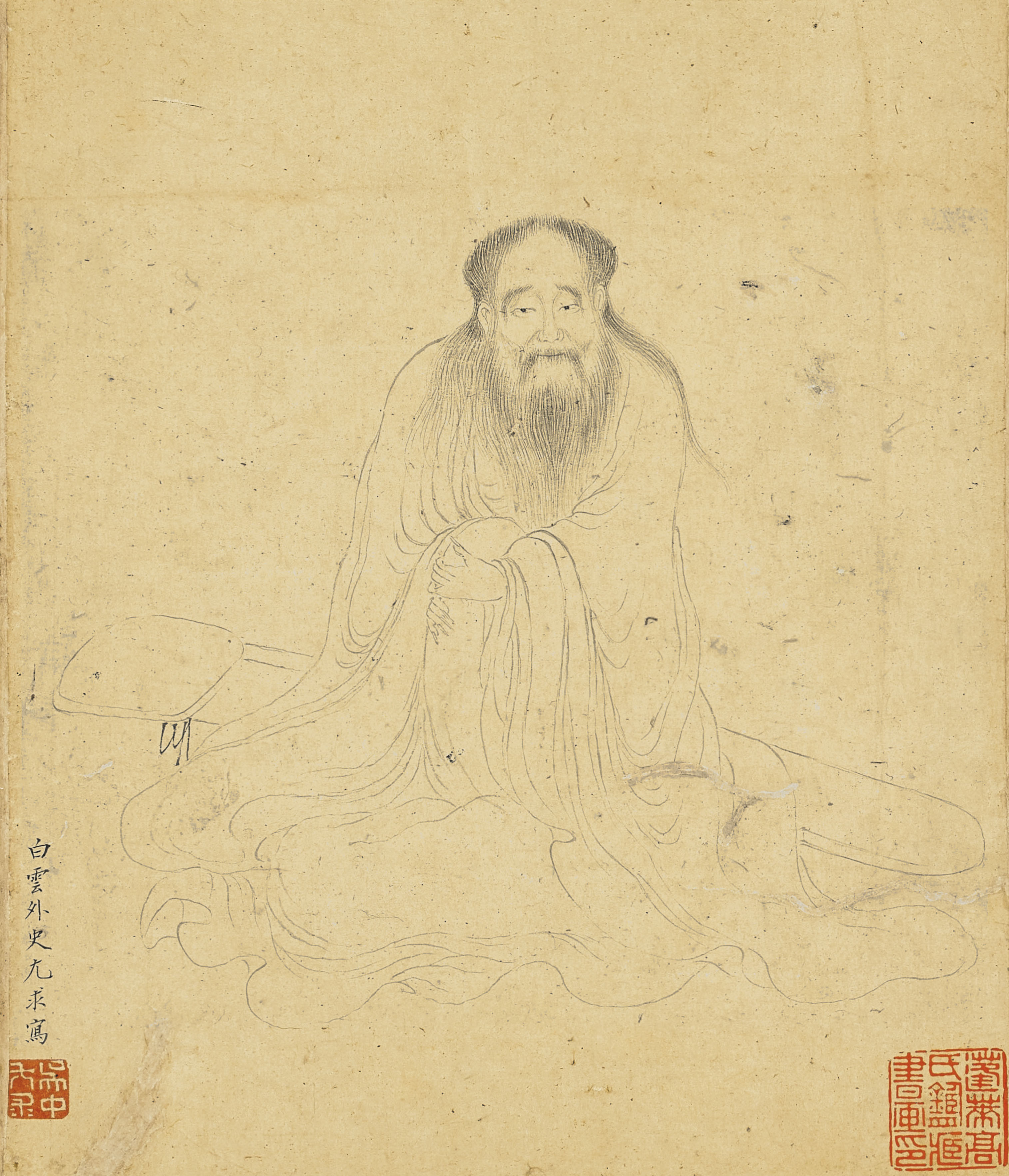 明 尤求（传），《宾谷炼师像》，水墨纸本 册页手卷，22.5 x 19公分（8 ⅞ x 7 &frac12; 吋）。估价：700,000 - 900,000港元。将于2020年12月2日佳士得香港中国古代书画拍卖中呈献