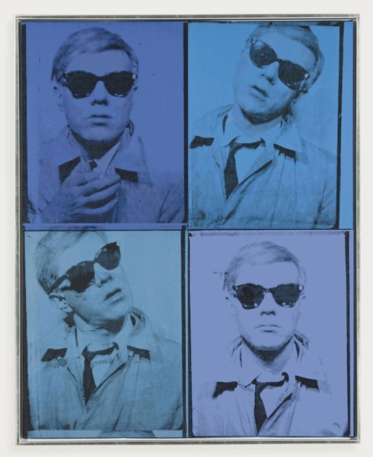 A collage of four blue-tinted images shows a person in a coat and tie in various poses.