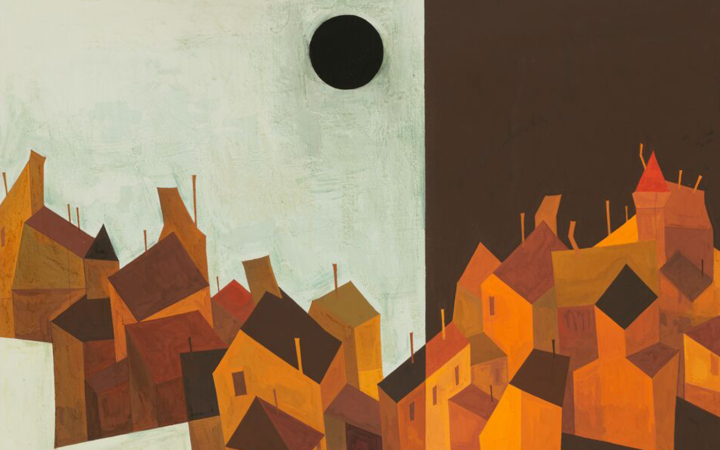 The image displays a collection of six panels, each depicting abstract, colorful figures engaged in different activities or poses, rendered in a collage-like, textured style.