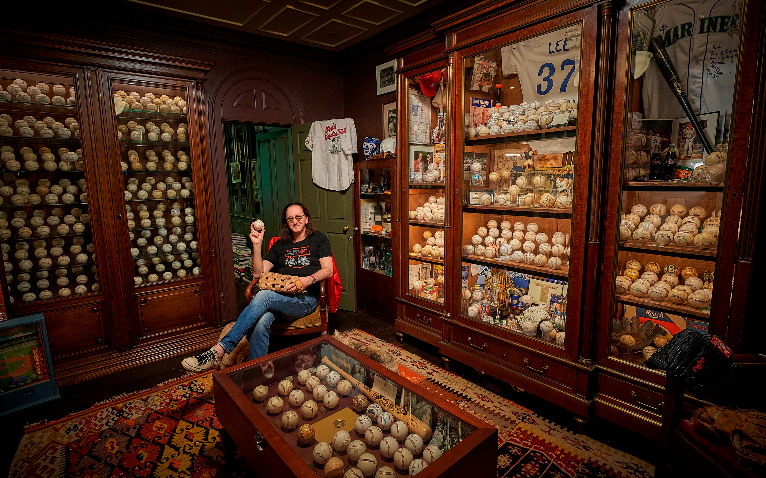 Geddy Lee with his baseball collection
