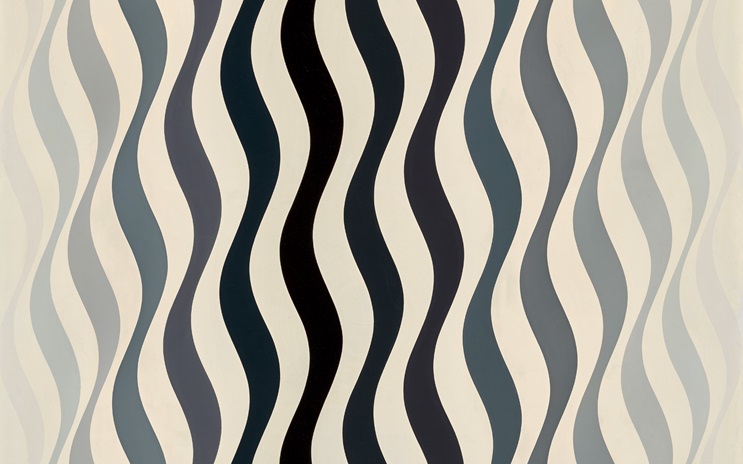 The image shows a pattern of wavy vertical stripes in shades of black, gray, and cream.