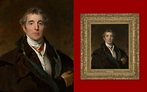A classic portrait of a person in formal clothing, shown both unframed and in an ornate frame.