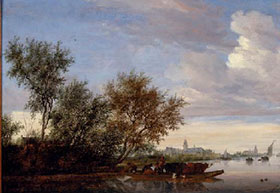Salomon van Ruysdael, Ferry Boat with cattle on the River Vecht near Nijenrode