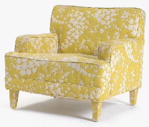 yellow patterned armchair
