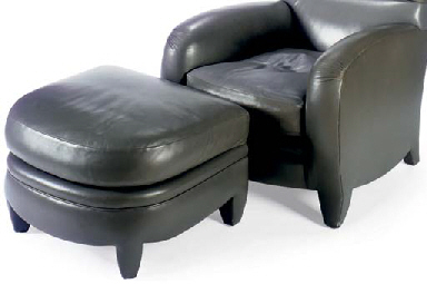 A CONTEMPORARY GREY LEATHER CHAIR AND OTTOMAN, , BY ANGELO DONGHIA | Christie's