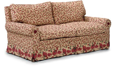 A RED AND YELLOW FLORAL COTTON UPHOLSTERED TWO SEAT SOFA ...