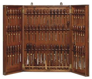 A MAHOGANY AND EBONY LINED CABINET OF HOLTZAPFFEL WOOD 