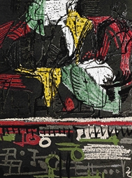 three seated figures