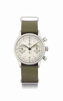 Omega. A large, rare and attractive stainless steel military chronograph wristwatch