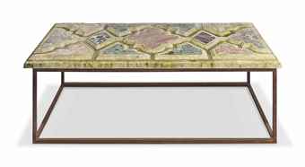 A COMPOSITE STONE AND MARBLE INLAID GARDEN LOW TABLE