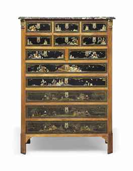 A LOUIS XVI ORMOLU-MOUNTED MAHOGANY, CHINESE BLACK LACQUER AND VERNIS MARTIN CHIFFONNIER