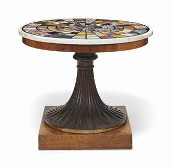 AN ITALIAN MAHOGANY, SPECIMEN MARBLE AND PIETRA DURA CENTRE TABLE