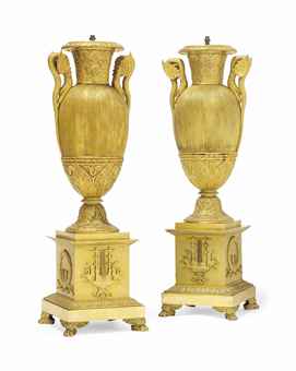 A PAIR OF EMPIRE ORMOLU VASES