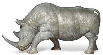 A LARGE CAST-ALUMINIUM MODEL OF A RHINO