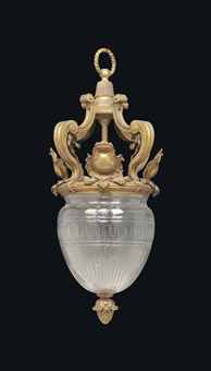 A LARGE FRENCH GILT-BRONZE AND CUT-GLASS LANTERN