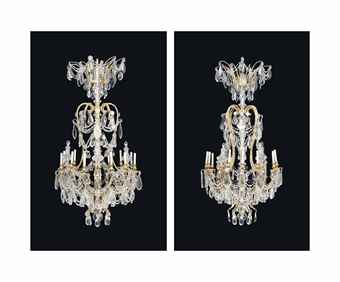 A PAIR OF LARGE AND IMPRESSIVE FRENCH GILT-BRONZE AND CUT-GLASS MOUNTED THIRTY-LIGHT