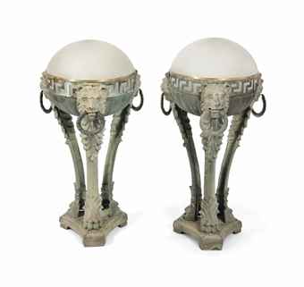 A PAIR OF VERDE GRIS PATINATED-METAL TABLE LAMPS