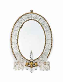 AN EARLY VICTORIAN CUT-GLASS AND GILT-BRONZE MOUNTED TWIN-LIGHT GIRANDOLE