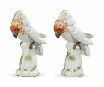 A PAIR OF MEISSEN MODELS OF CITRON-CRESTED COCKATOOS