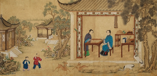 A PAINTING OF TWO LADIES PLAYING WEIQI , QING DYNASTY, 19TH CENTURY