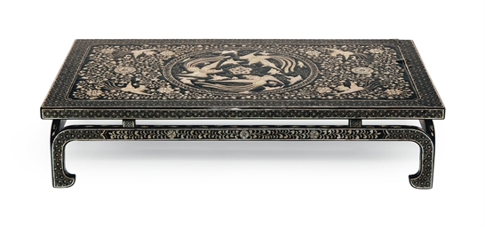 A Mother Of Pearl Inlaid Black Lacquer Small Table Possibly
