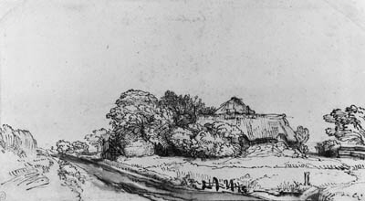 A Landscape with a Road near a Farmhouse among Trees 

