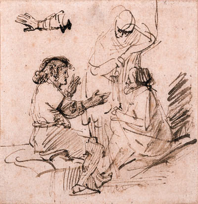 Joseph in Prison interpreting the Dreams of the Pharaoh's Baker and Butler, and a subsidiary study of an arm gesturing
