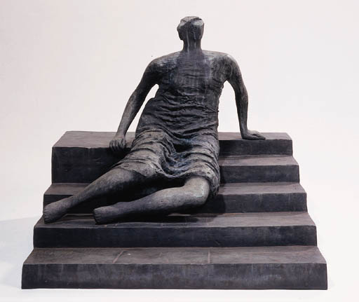 DRAPED SEATED WOMAN: FIGURE ON STEPS 

