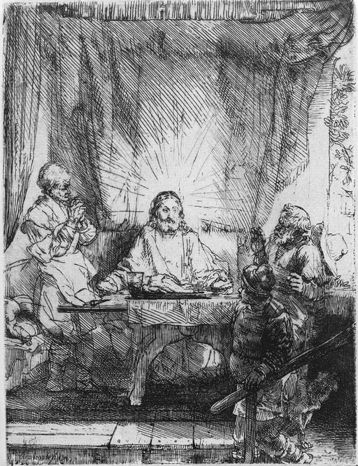 Christ at Emmaus: Large Plate (B., Holl. 87; H. 282) 
