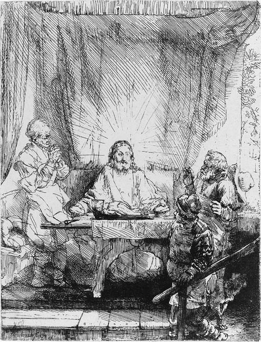 Christ at Emmaus: Large Plate (B., Holl. 87; H. 282) 
